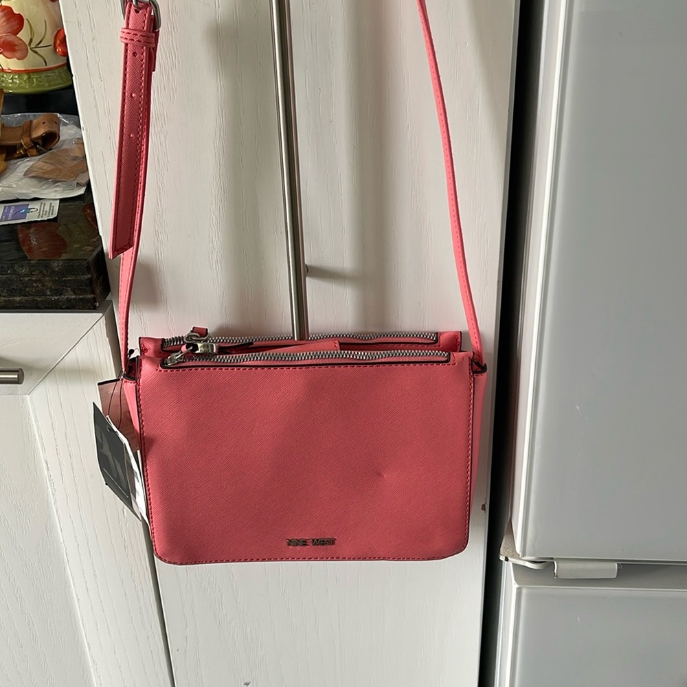 Nine West Flamingo Pink Triple entry Crossbody adjustable